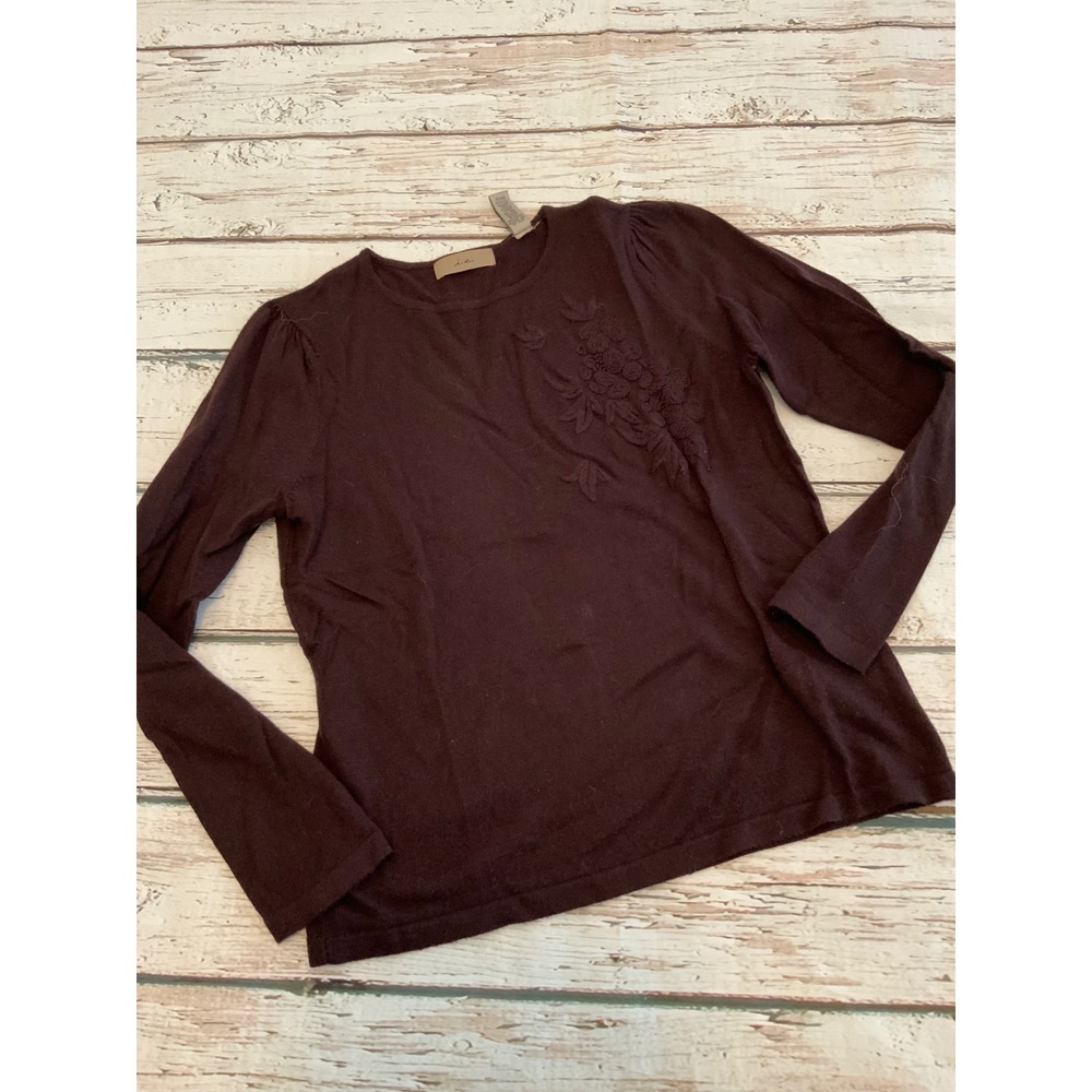 i.e. Vintage Y2K Purple Merino Wool Blend Floral Embroidered Sweater Top MEDIUM